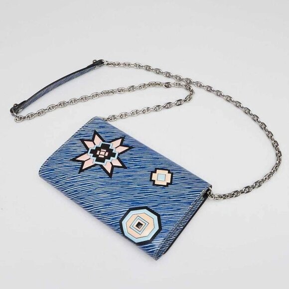 Louis Vuitton Blue Denim Aztec Epi Leather Twist Wallet on Chain Bag - Picture 8 of 12